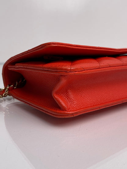 Chanel Orange Poppy Caviar Wallet On Chain LGHW