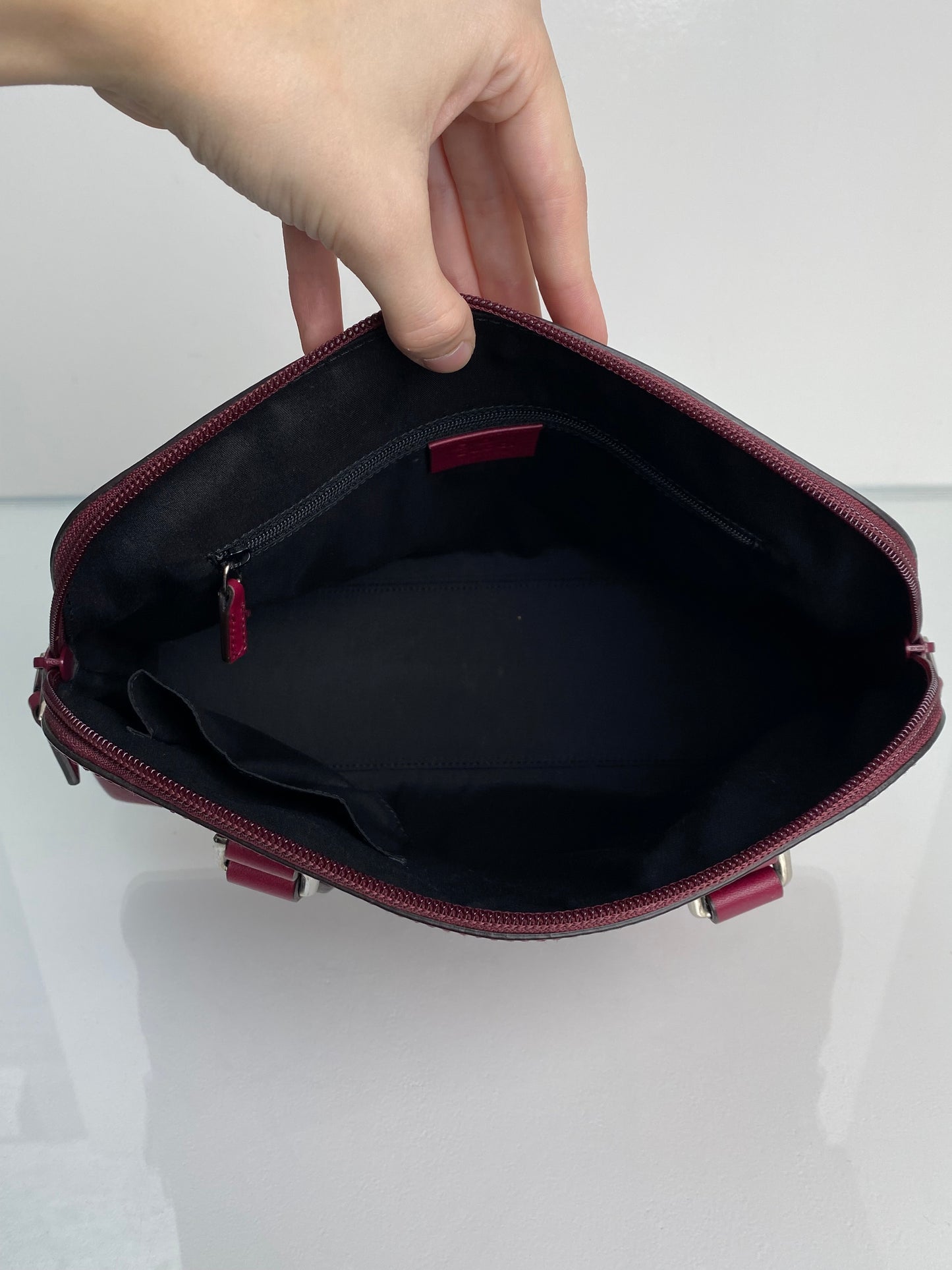 Gucci Burgundy Embossed Horsebit Bag SHW