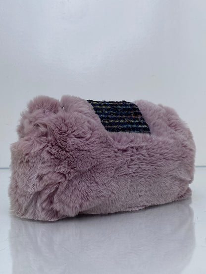 Chanel Pink Rabbit Fur-Trimmed & Blue Tweed Fantasy Flap Shoulder Bag RHW