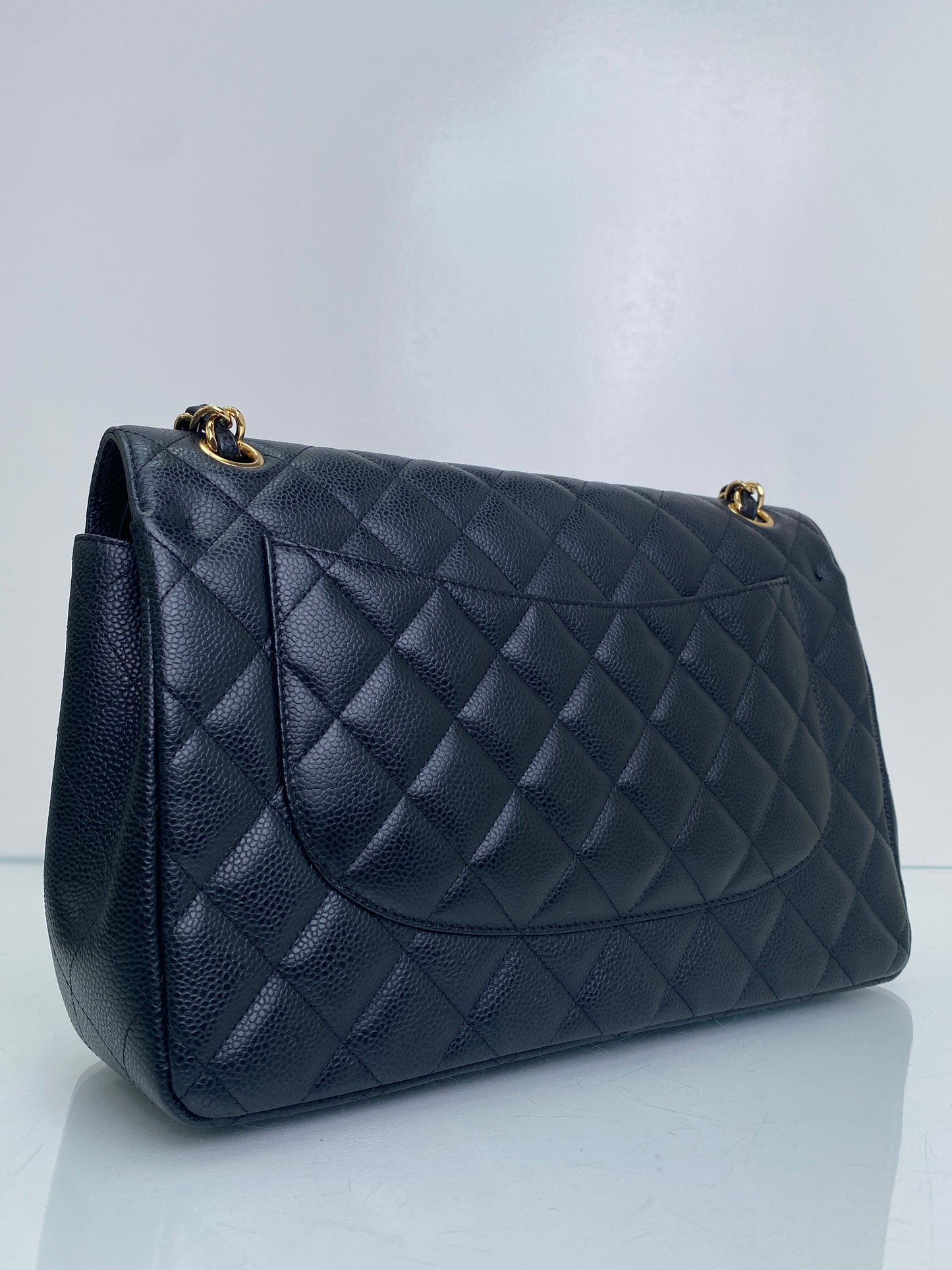 Chanel Black Cavair Quilted Classic Jumbo Flap Bag GHW #15