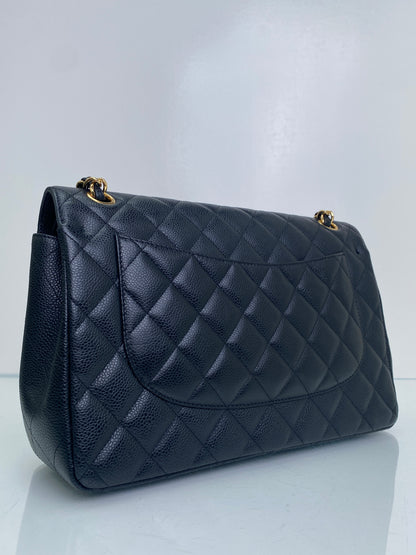 Chanel Black Cavair Quilted Classic Jumbo Flap Bag GHW #15