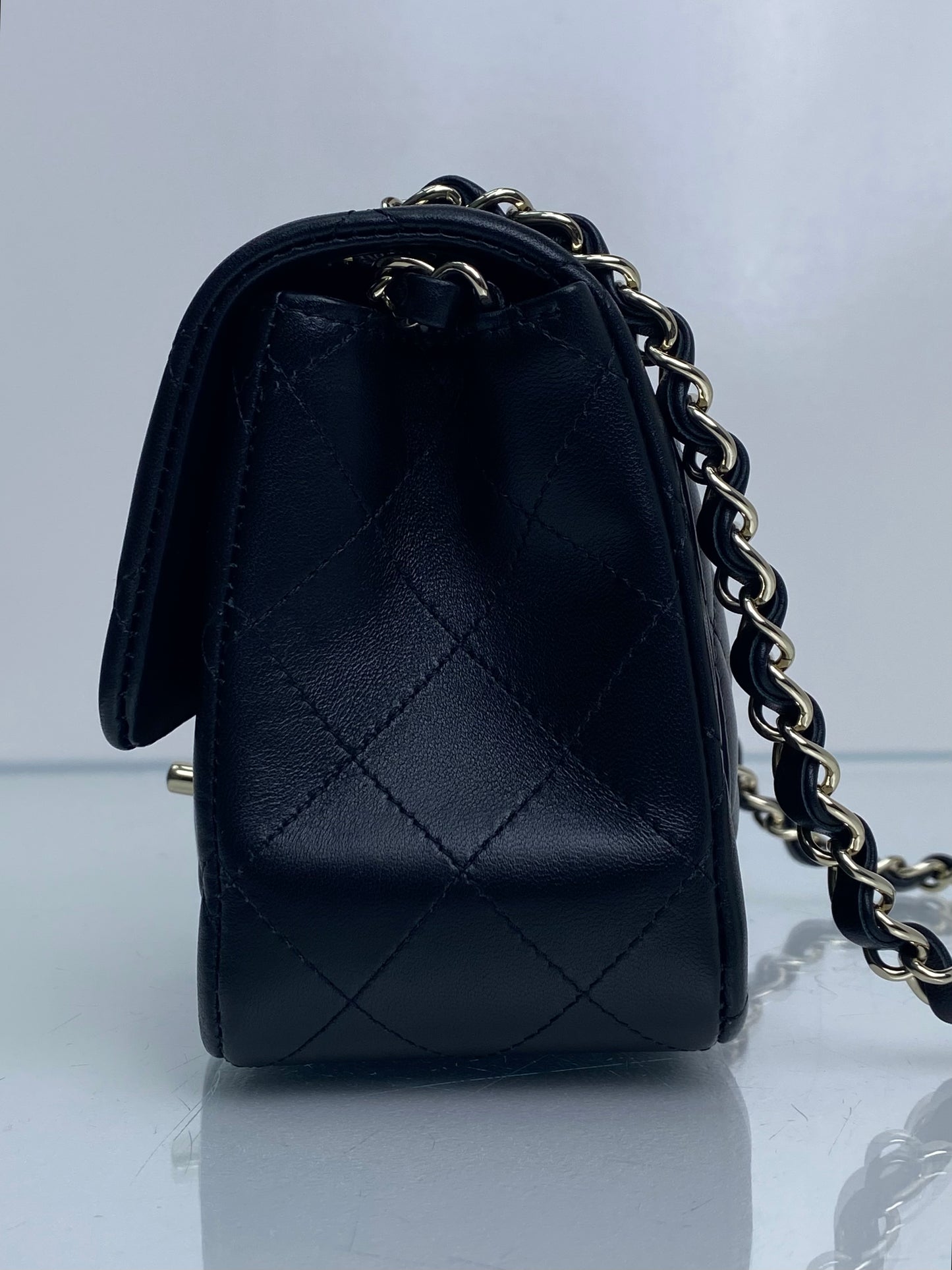 Chanel Black Quilted Lambskin Square Classic Single Flap Mini Bag LGHW