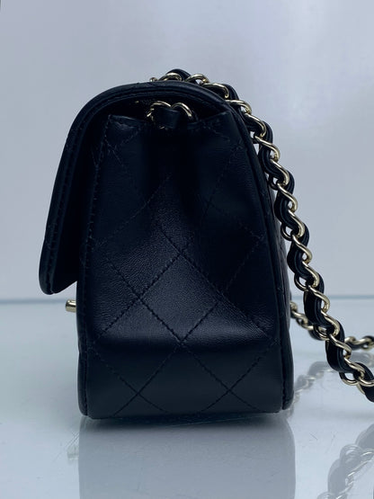 Chanel Black Quilted Lambskin Square Classic Single Flap Mini Bag LGHW