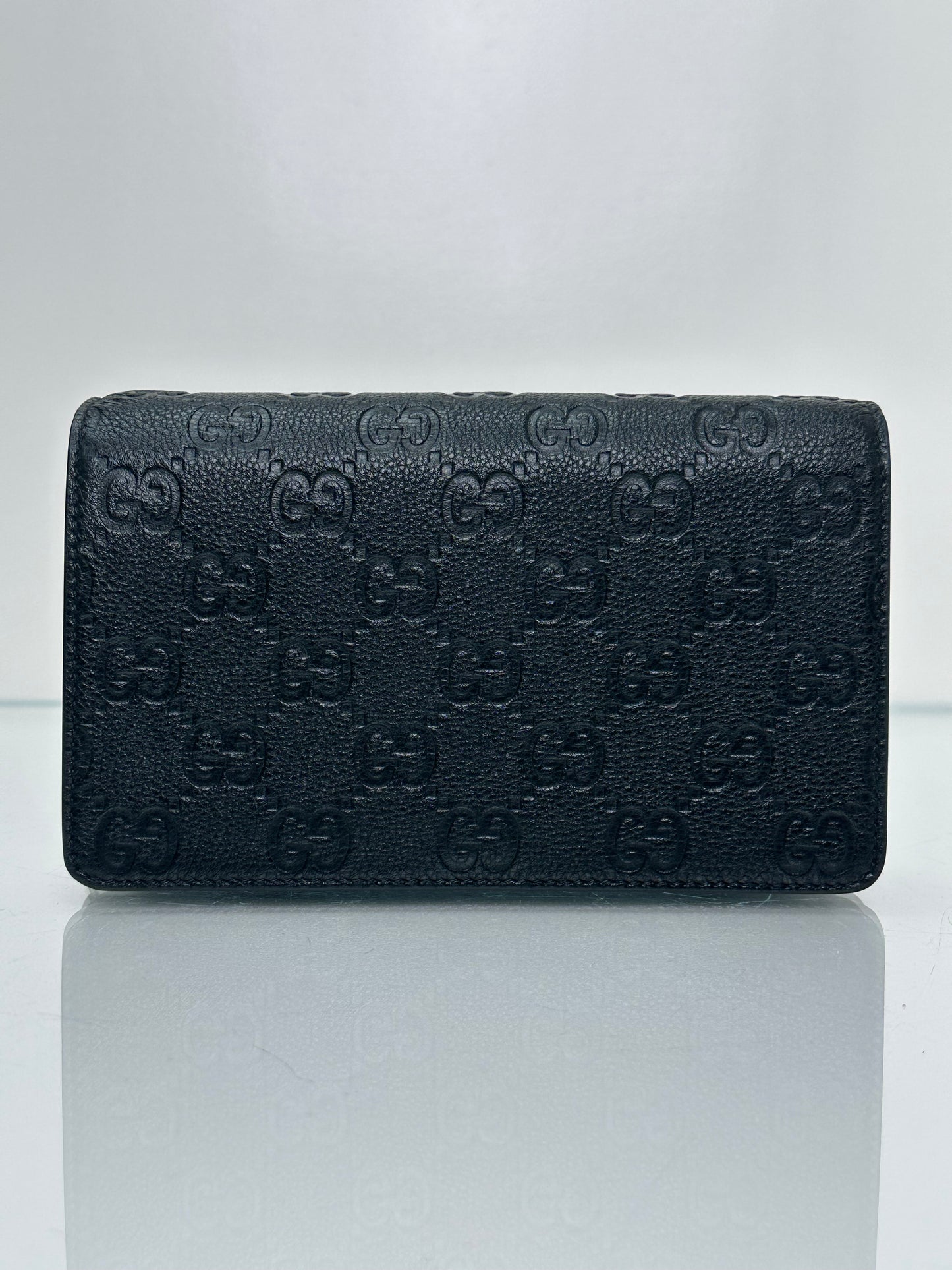 Gucci Black GG Emblem Wallet On Chain Crossbody Bag GHW