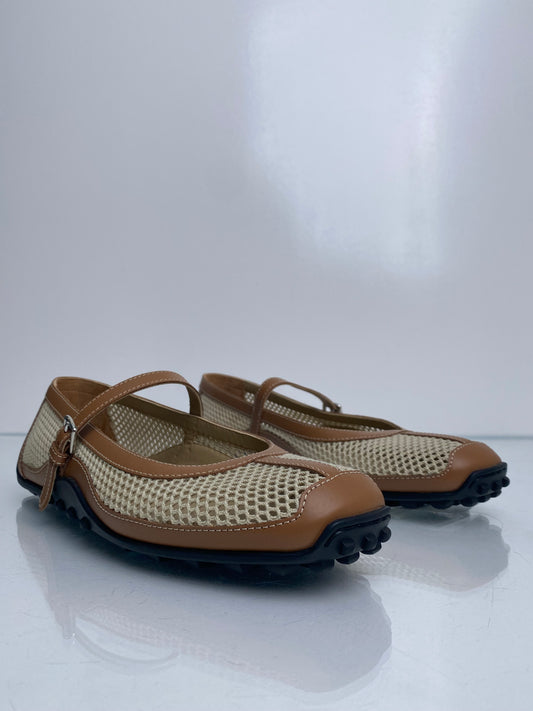 Hermes Gold & Cream Kichu Mary Jane Flats,  38.5