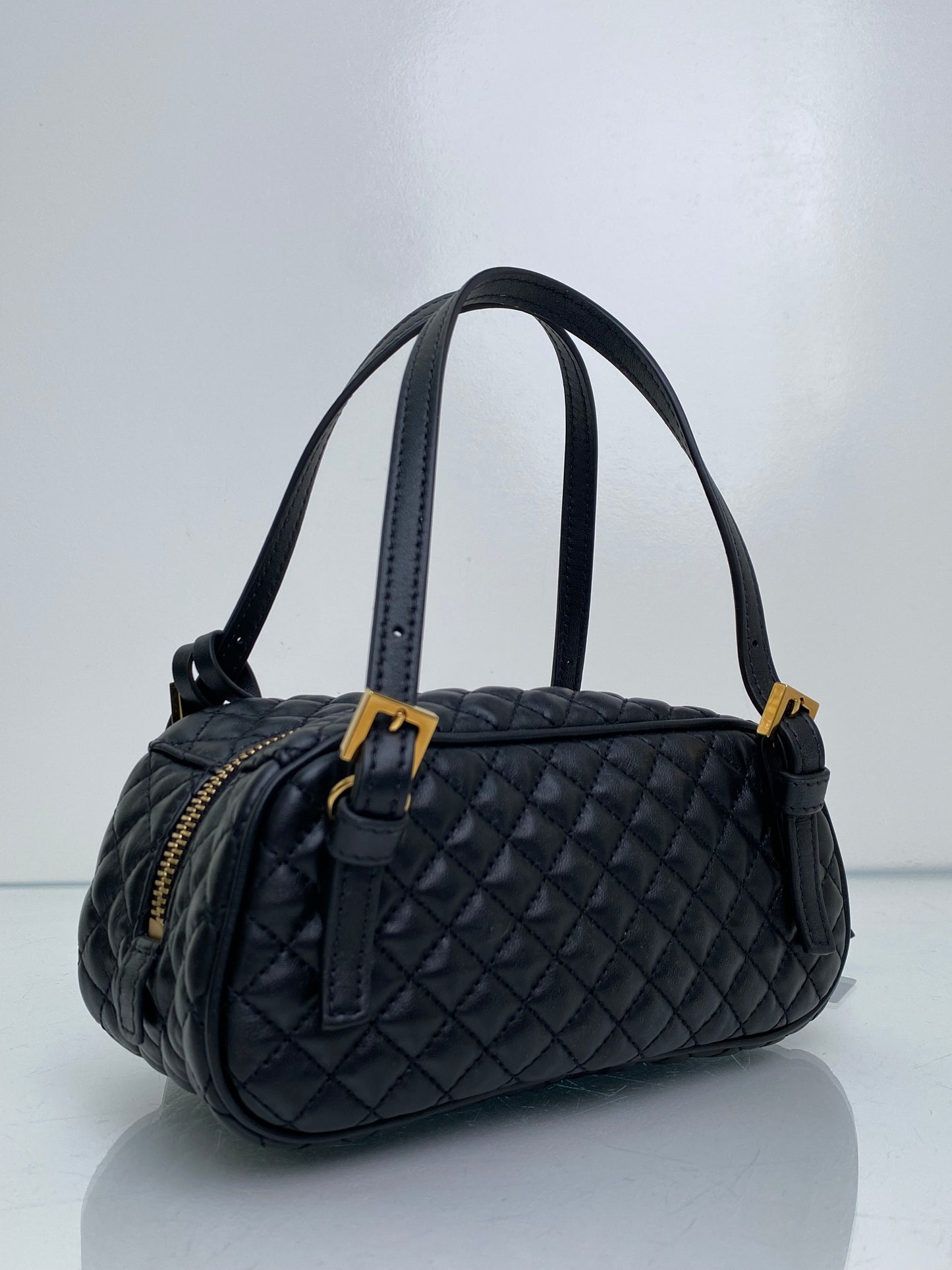 Versace Black Tag Bowling Crossbody Bag GHW