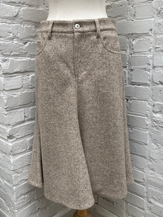 Brunello Cucinelli Tan Wool Midi Skirt, 8