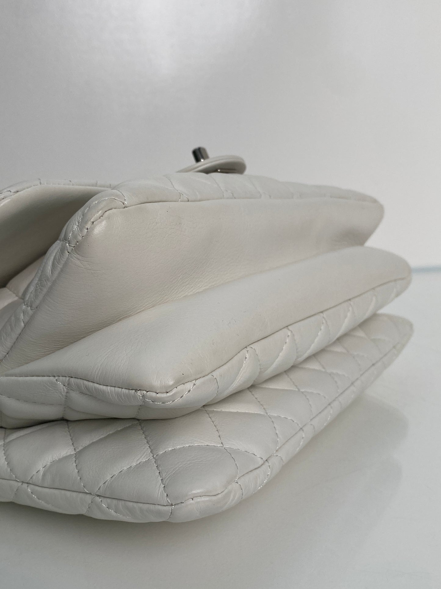 Chanel White Lambskin Quilted 3 Flap Bag SHW #19