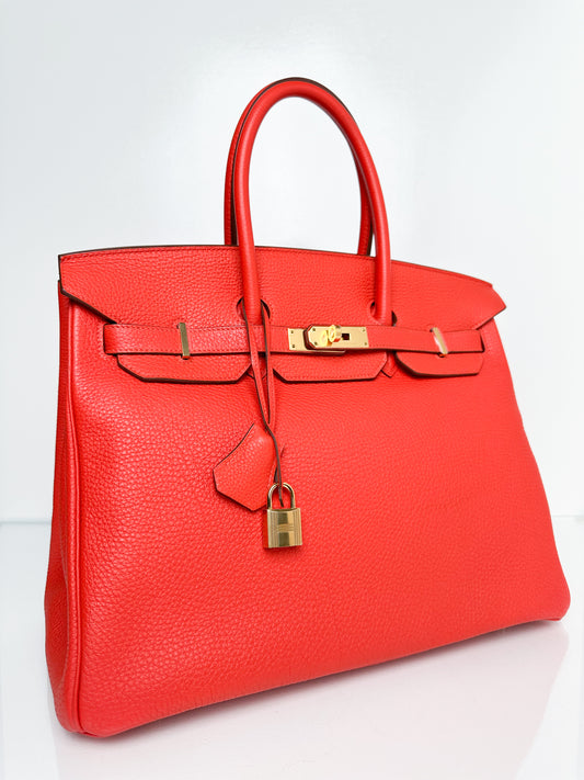 Hermes Birkin 35 Rouge Pivoine Togo GHW #P