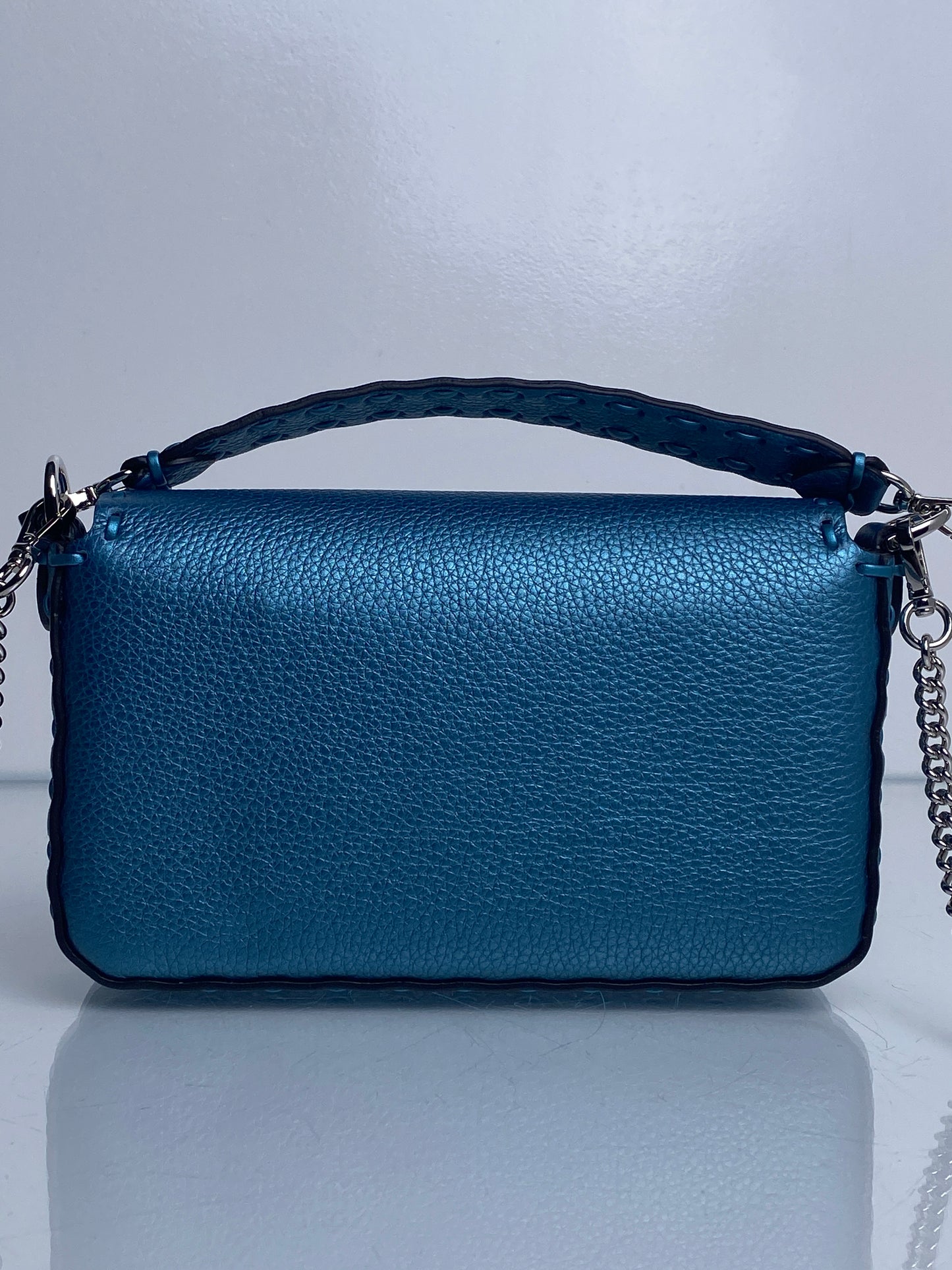 Fendi Teal Mini Salleria Baguette Iridescent SHW