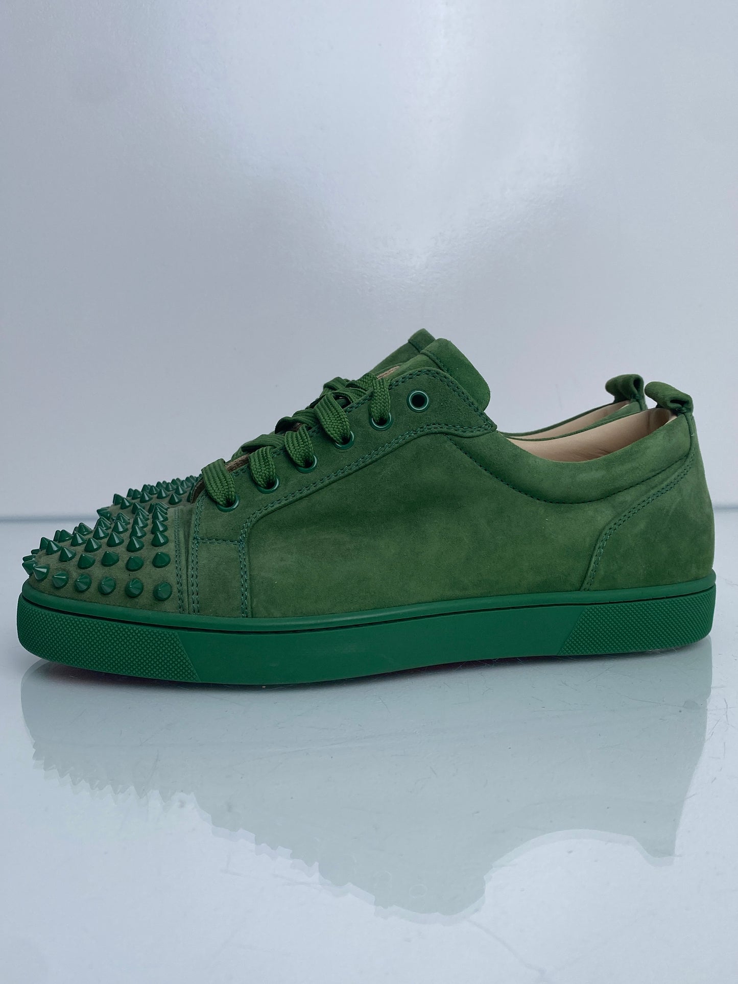 Christian Louboutin Green Suede Low-Top Spike Sneakers, 43