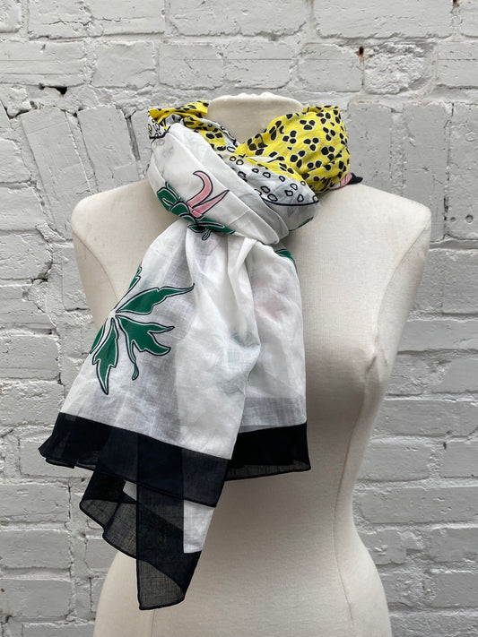 Hermes White, Green, Pink, & Yellow Leopard Cotton Large Scarf