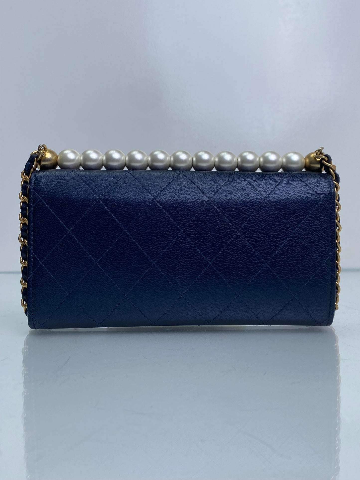 Chanel Vintage Black Lambskin Chic Pearl Clutch GHW