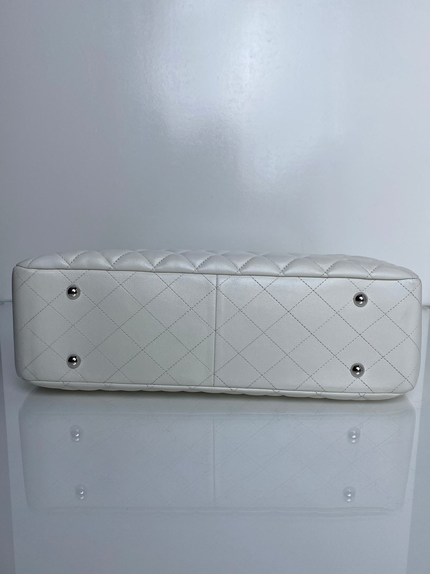 Chanel White Lambskin Quilted Tote Bag SHW