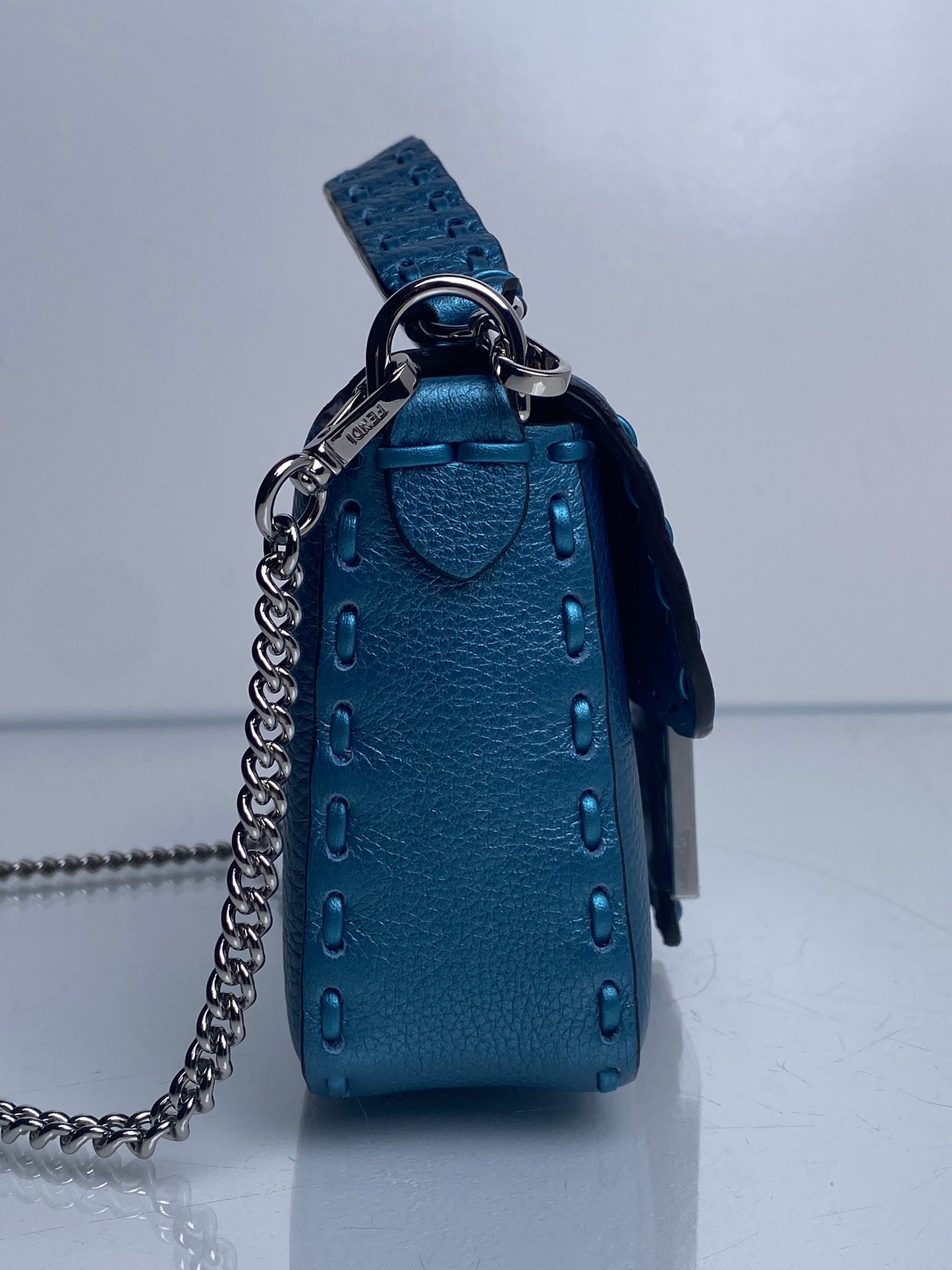 Fendi Teal Mini Salleria Baguette Iridescent SHW
