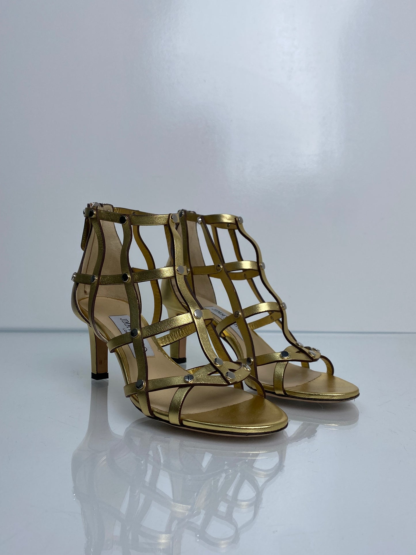 Jimmy Choo Gold Studded Gladiator Heels, 36