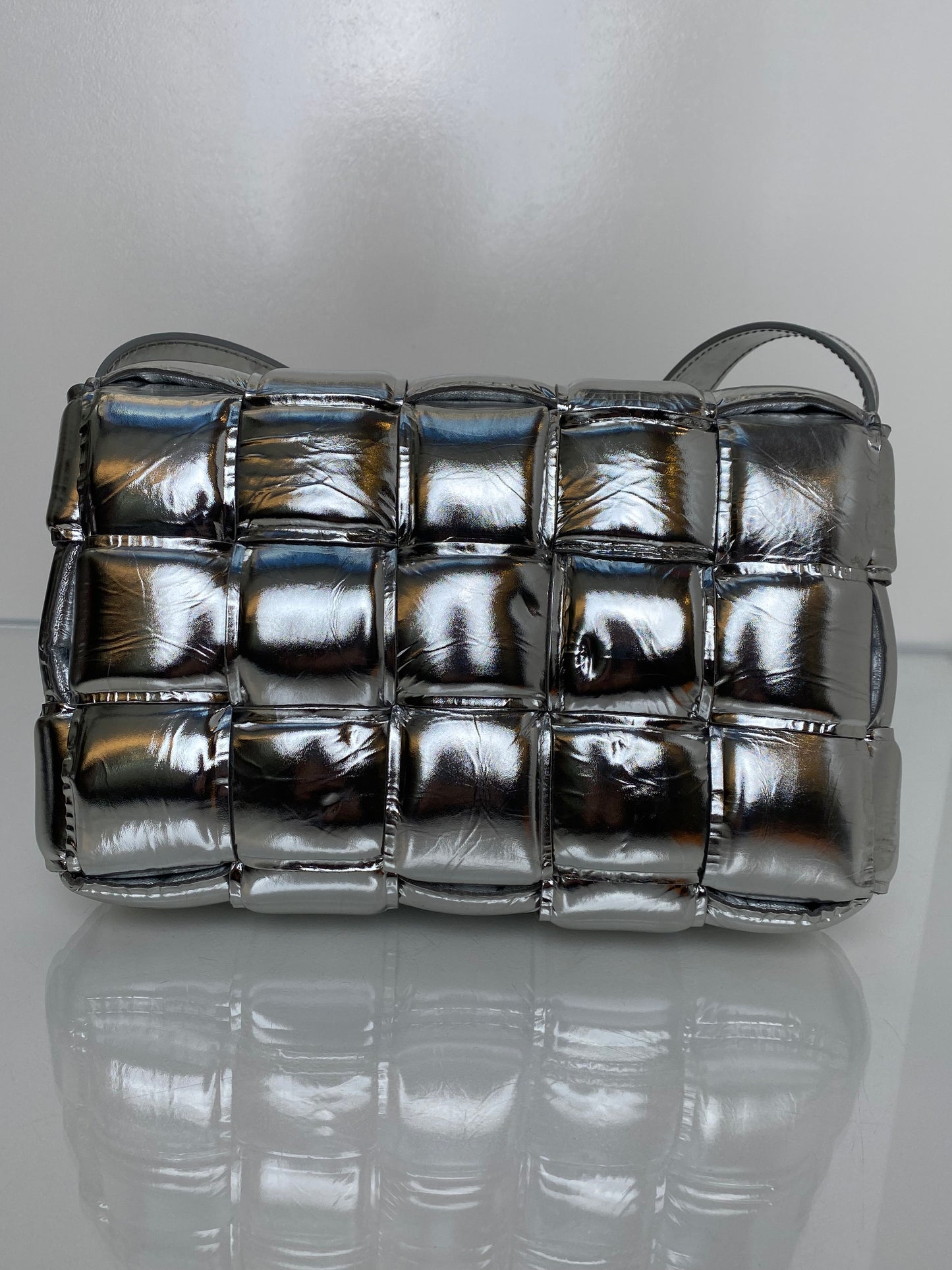 Bottega Veneta Silver Mirror Padded Cassette Bag SHW