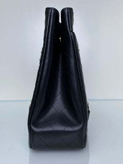 Chanel Black Quilted Caviar Classic CC Shopping Tote Bag GHW