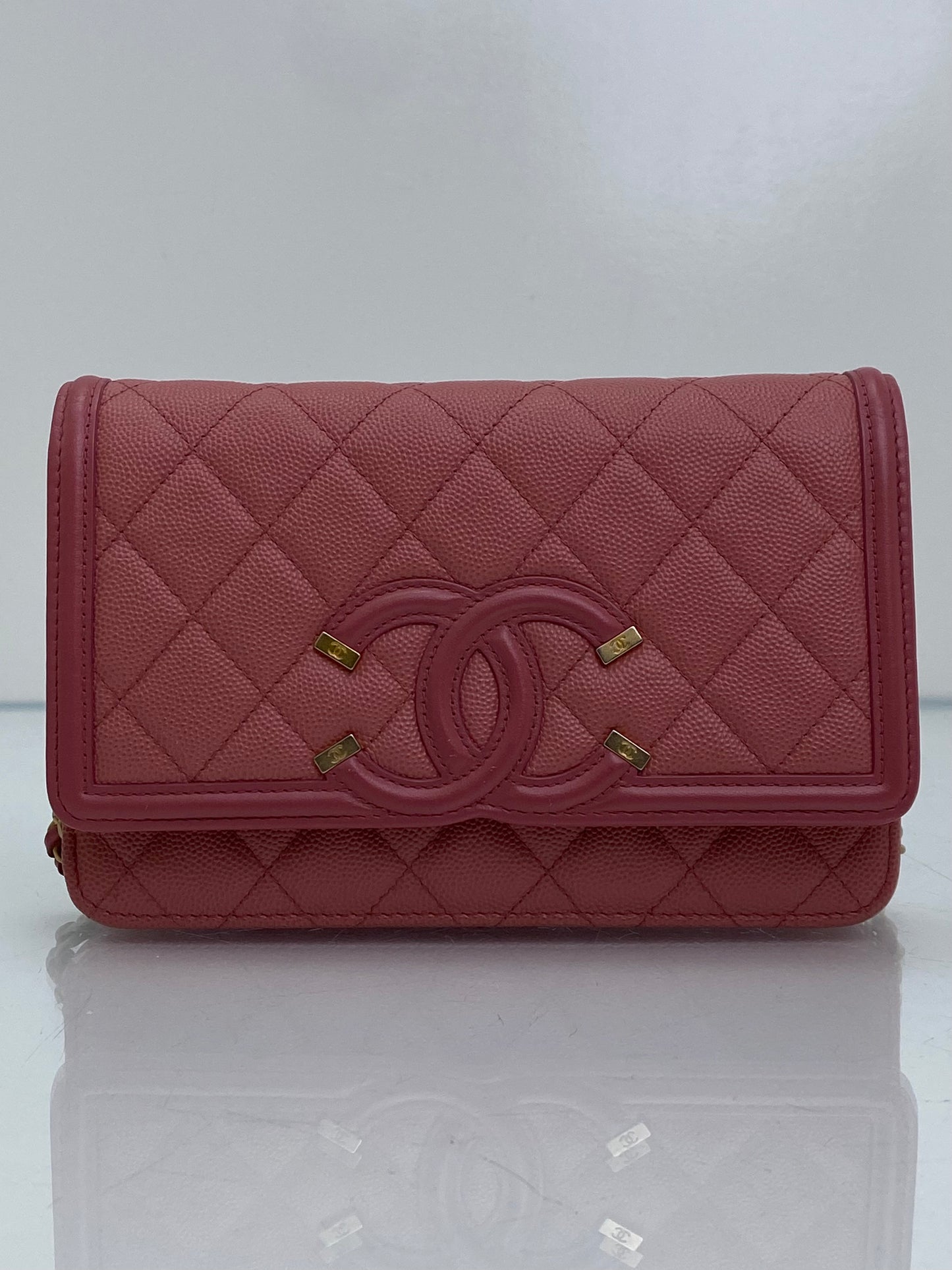 Chanel Light Pink Filigree Caviar Wallet On Chain GHW