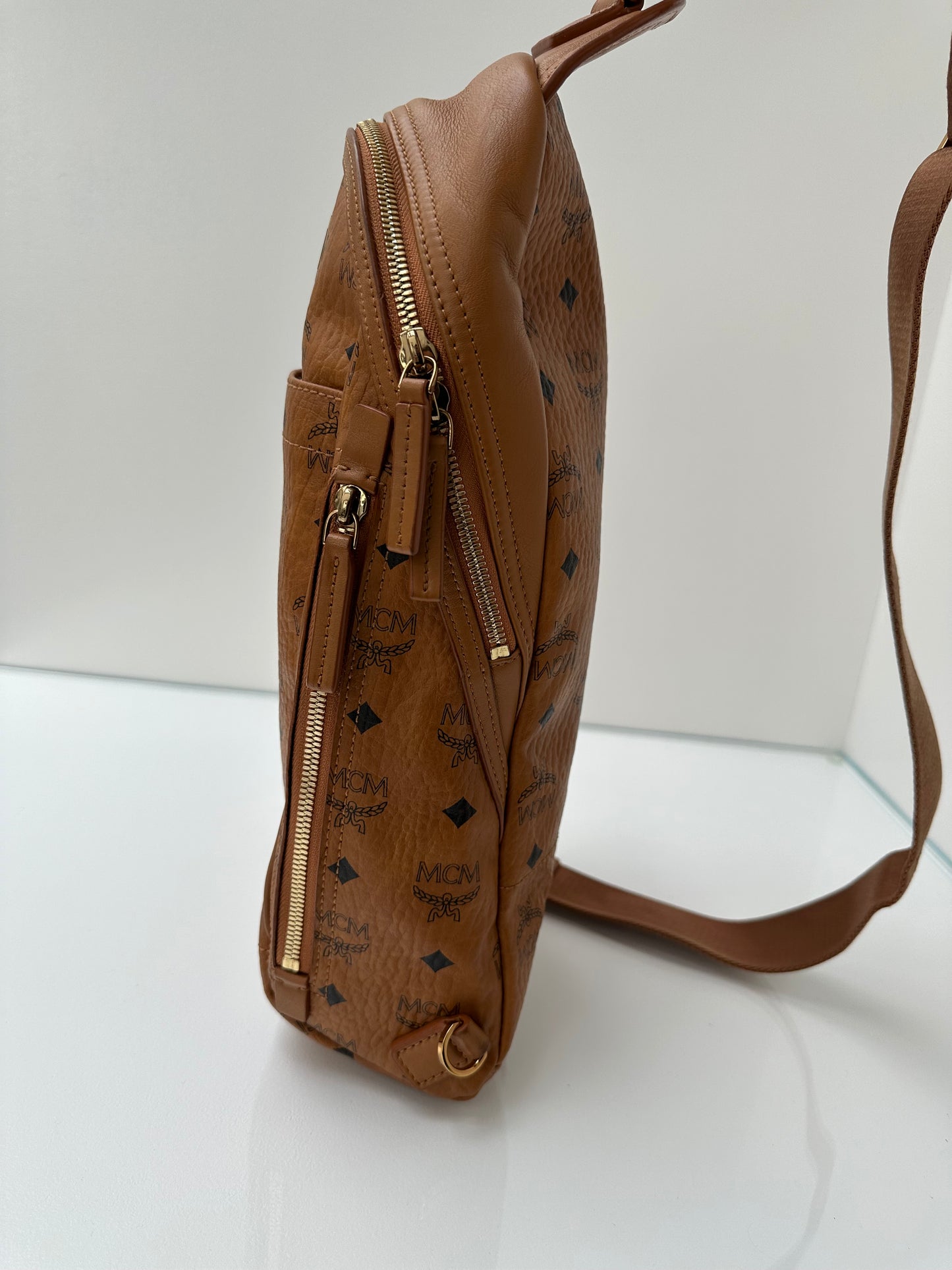 MCM Tan Sling Logo Bag