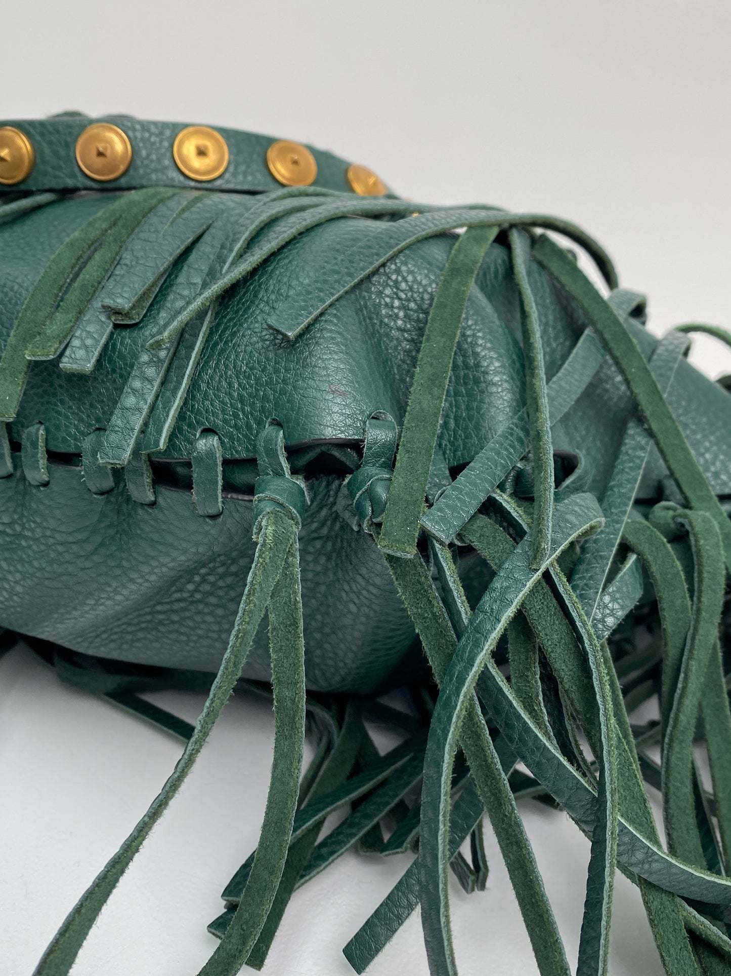 Valentino Green Leather Studded & Tassel Shoulder Bag