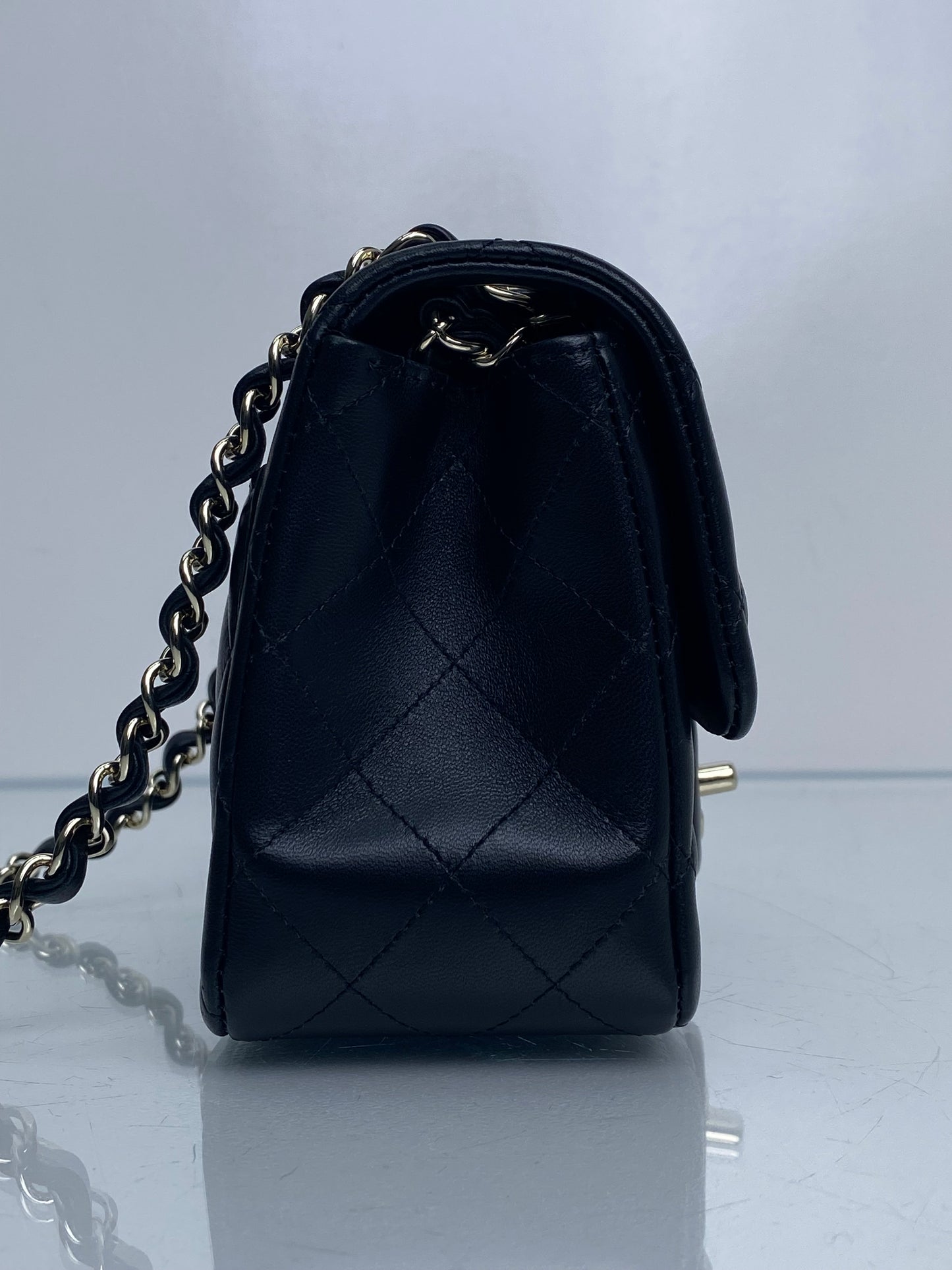 Chanel Black Quilted Lambskin Square Classic Single Flap Mini Bag LGHW