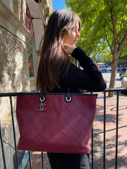 Chanel Burgundy & Black Quilted Tote Bag SHW