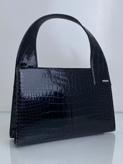 Gucci Vintage Black Crocodile Shoulder Bag SHW