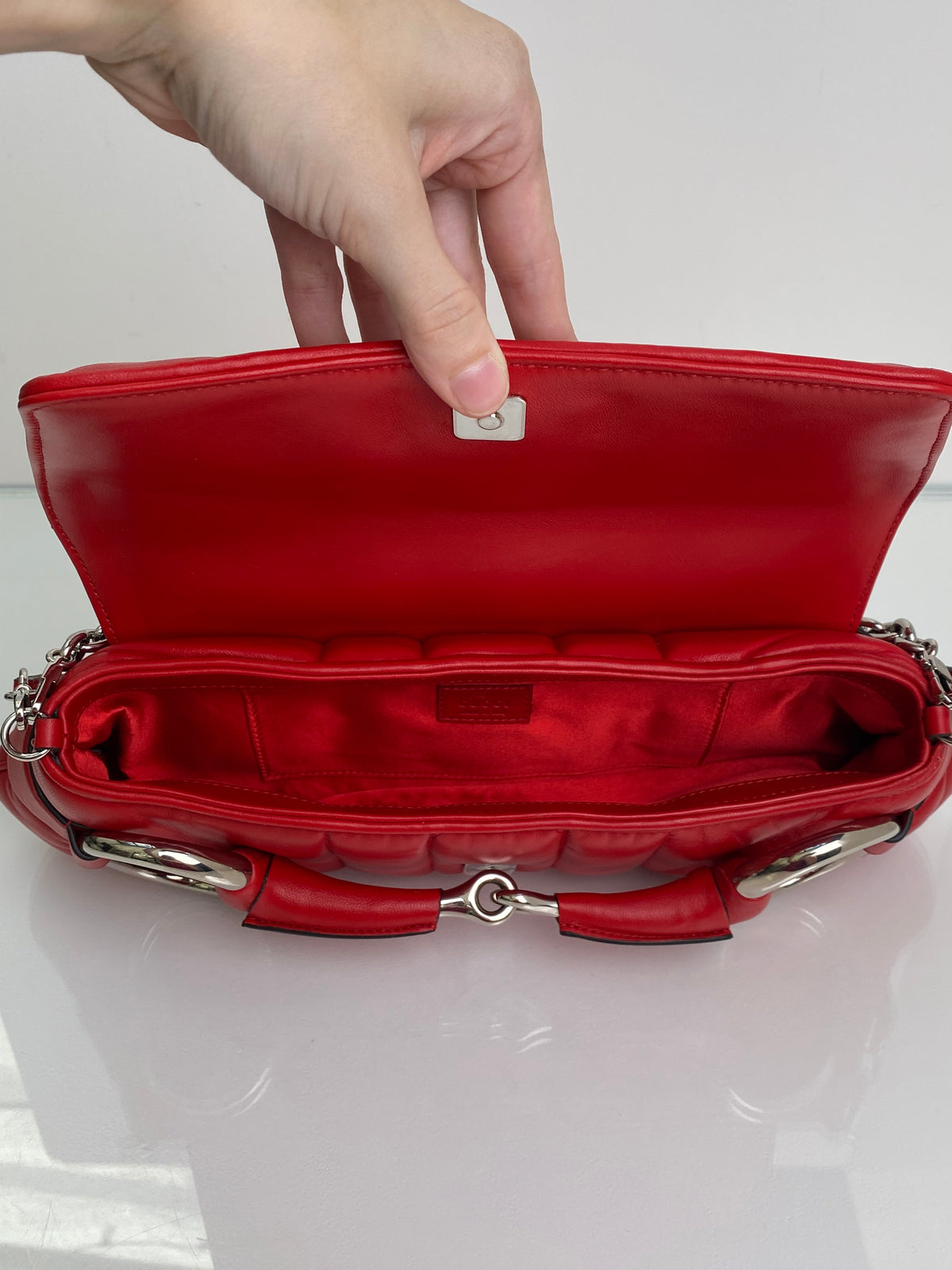 Gucci Red Napa Vertical Horsebit Clutch Bag SHW