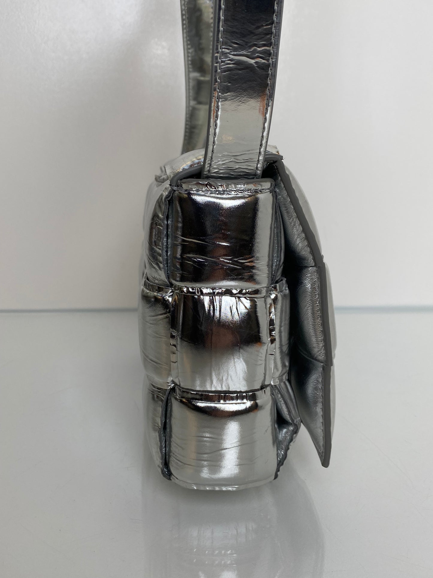 Bottega Veneta Silver Mirror Padded Cassette Bag SHW