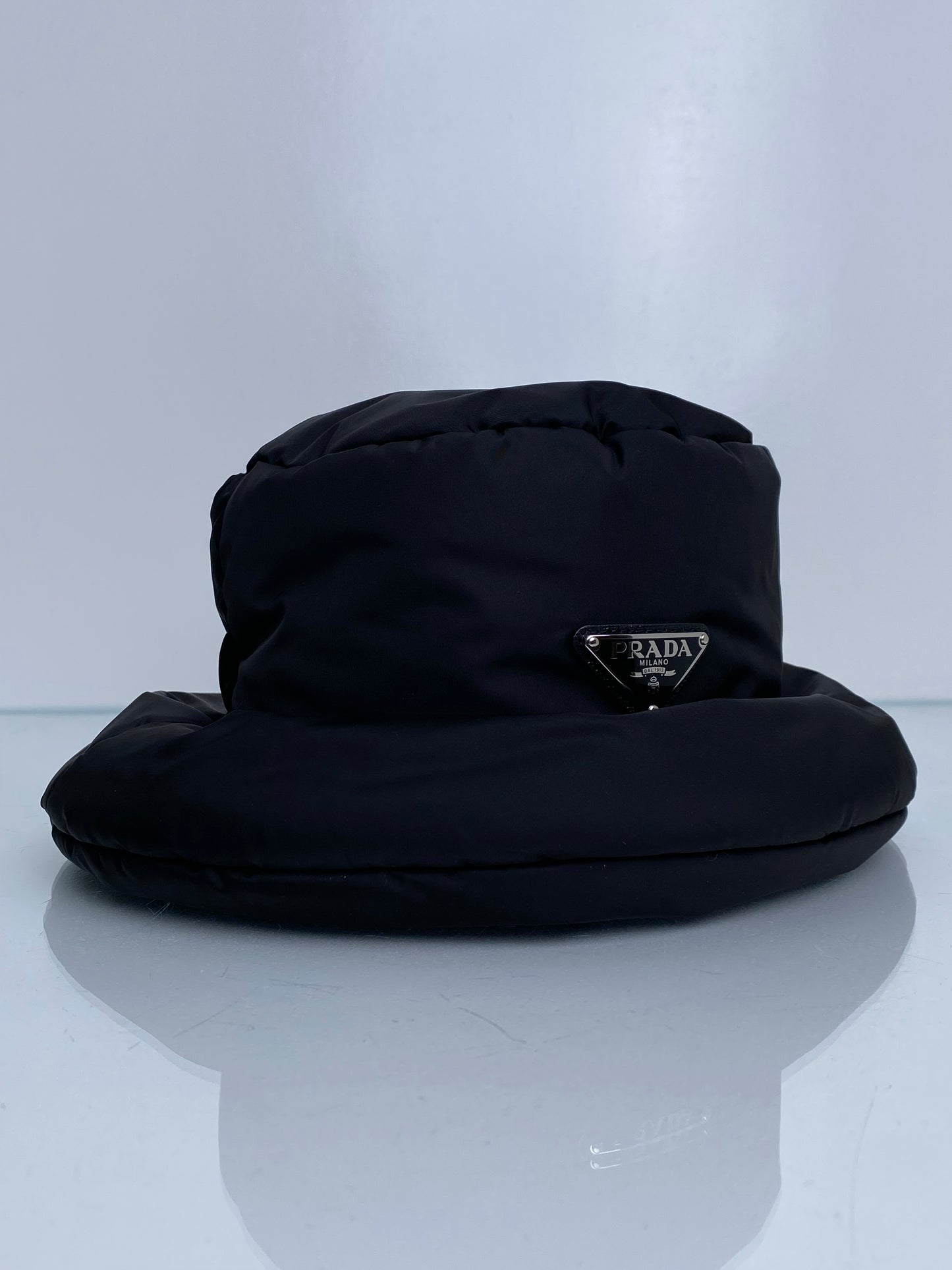 Prada Black Re-Nylon Puffer Hat, 40