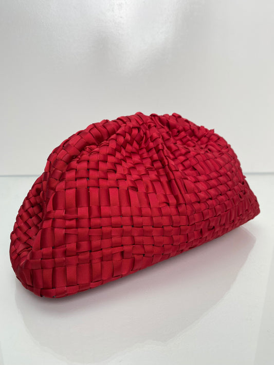 Maria La Rosa Red Woven Clutch