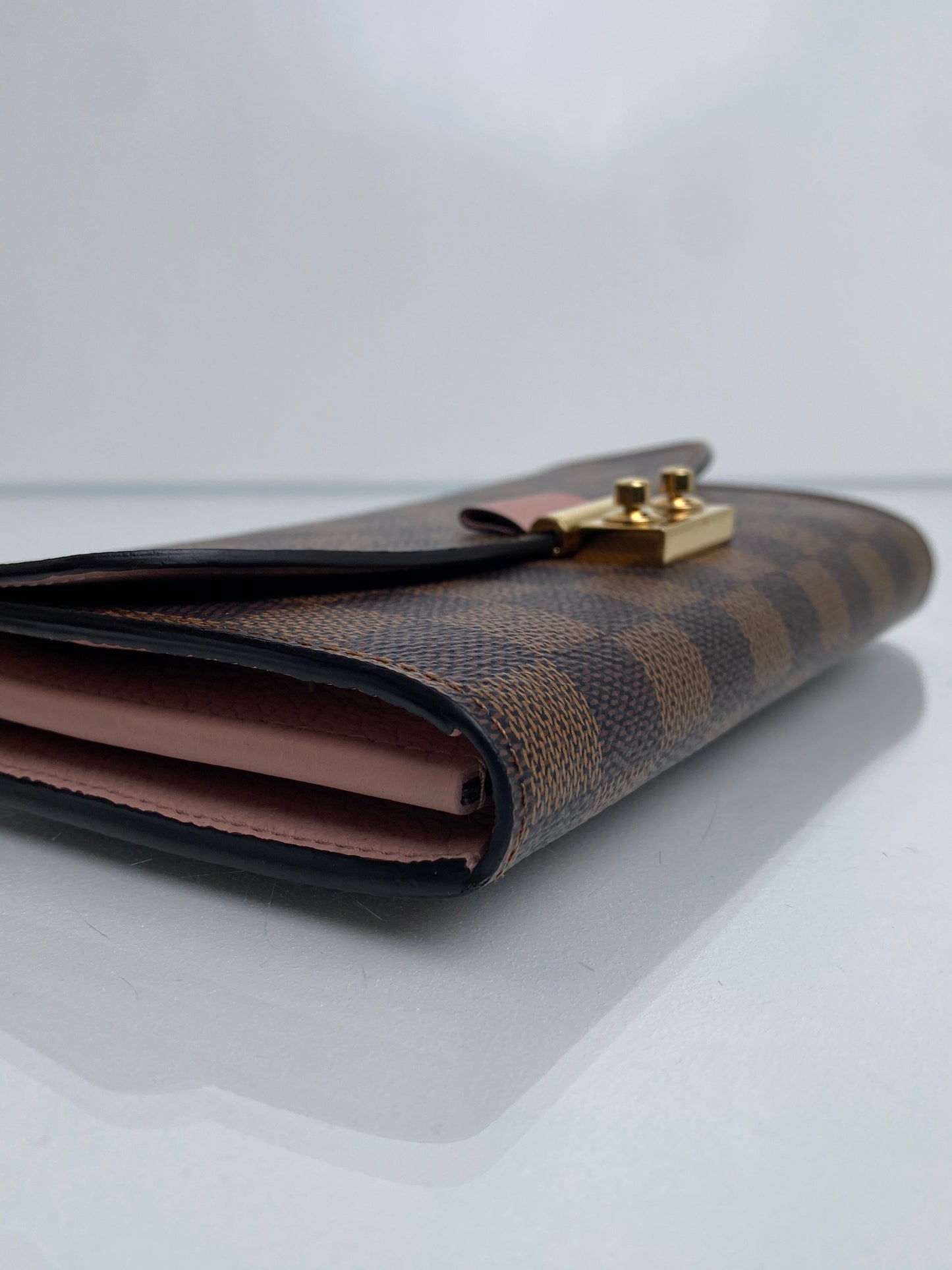 Louis Vuitton Pink & Damier Ebene Croisette Wallet On The Chain Bag GHW