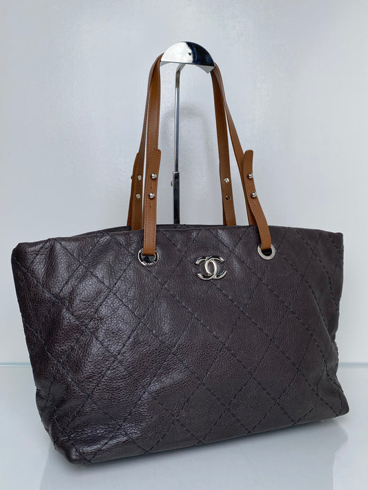 Chanel Grey / Brown Caviar On The Road Tote Bag SHW #15