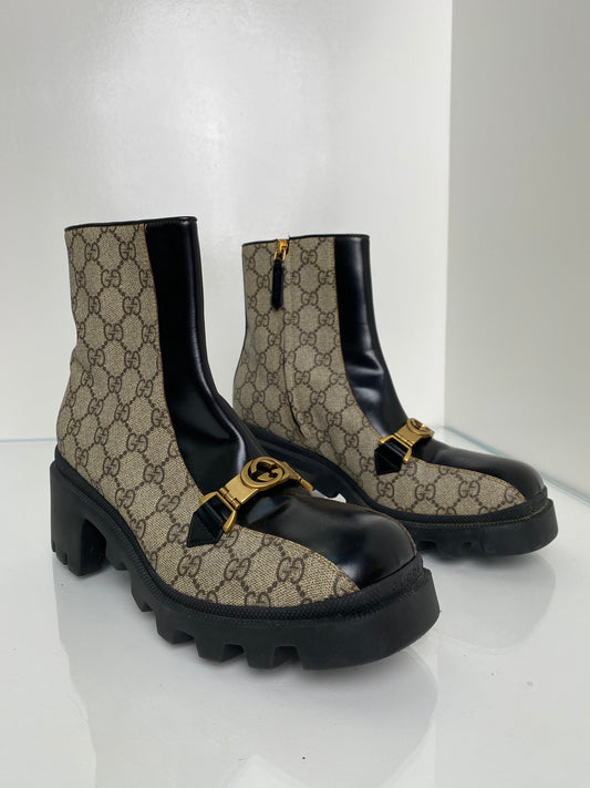 Gucci Tessuto Interlocking GG Boots, 40.5