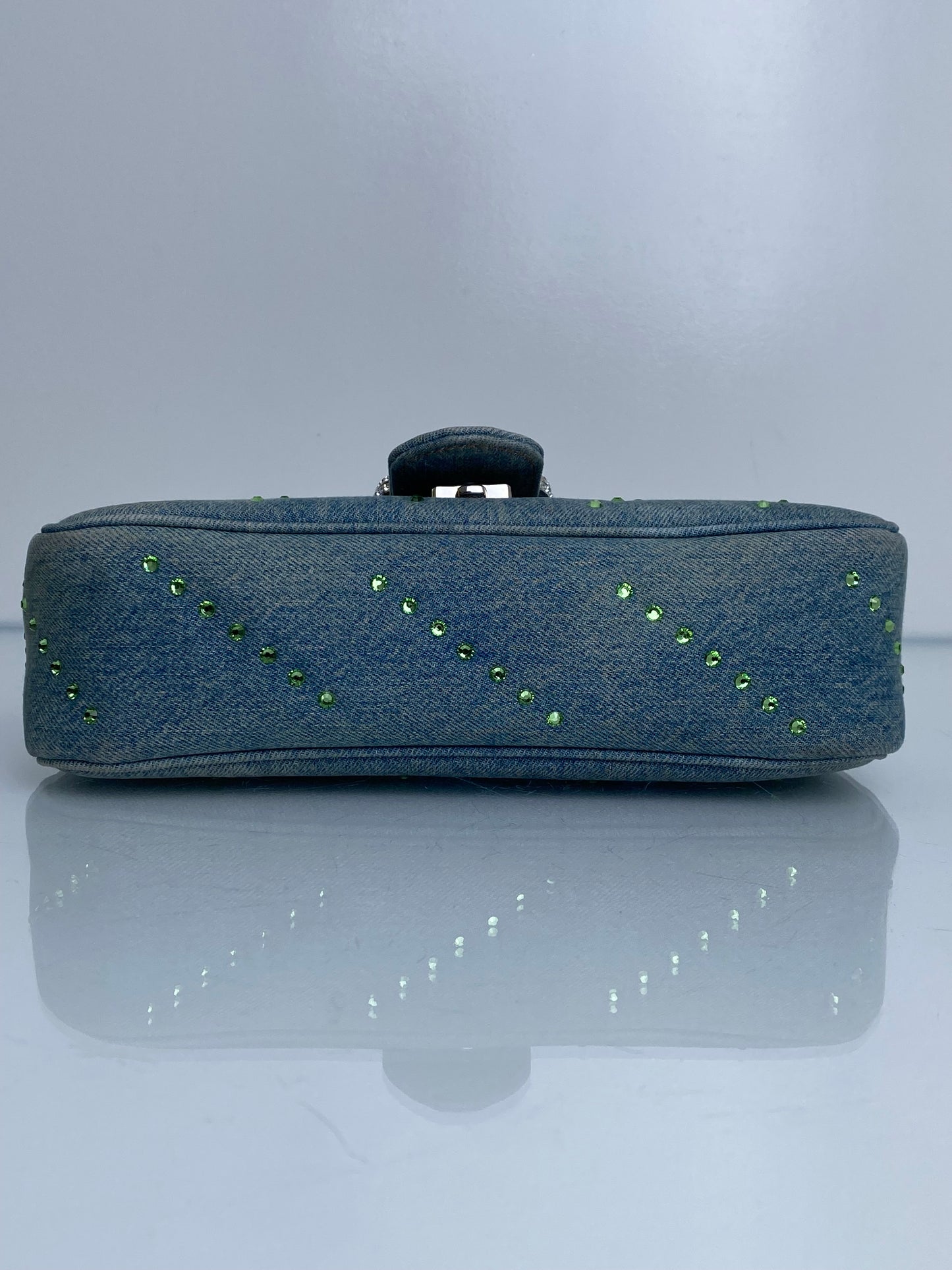 Gucci Denim Crystal Appliqué GG Marmont Shoulder Bag SHW