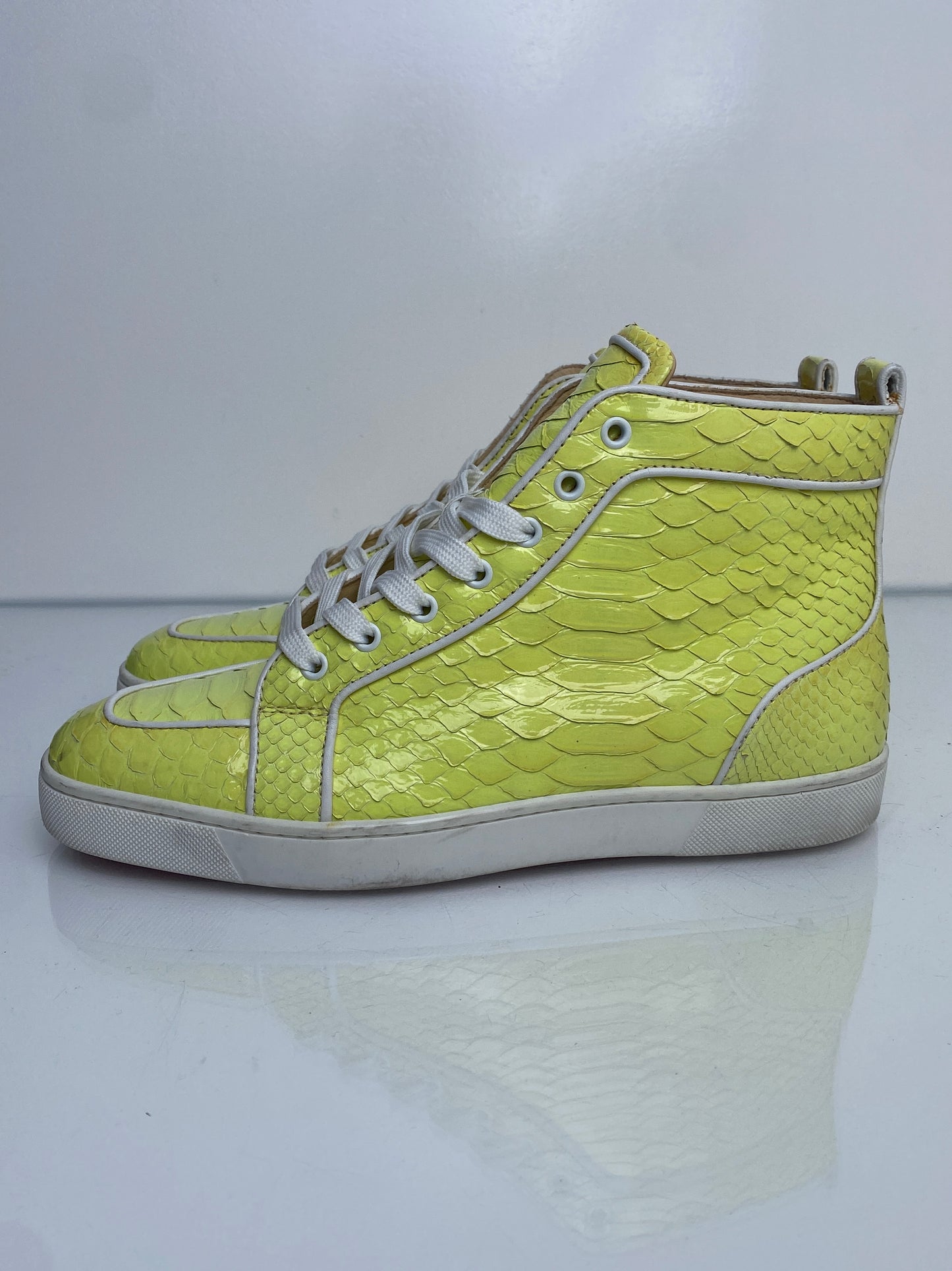 Christian Louboutin Yellow Python High-Top Sneakers, 43