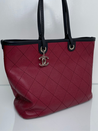 Chanel Burgundy & Black Quilted Tote Bag SHW