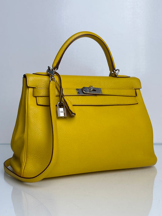 Hermes Kelly 32 Jaune Clemence PHW #N