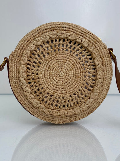 Saint Laurent Tan Raffia Logo Circular Bag GHW