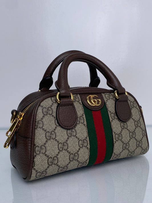 Gucci Brown GG Supreme Canvas & Leather Mini Ophidia Bag GHW