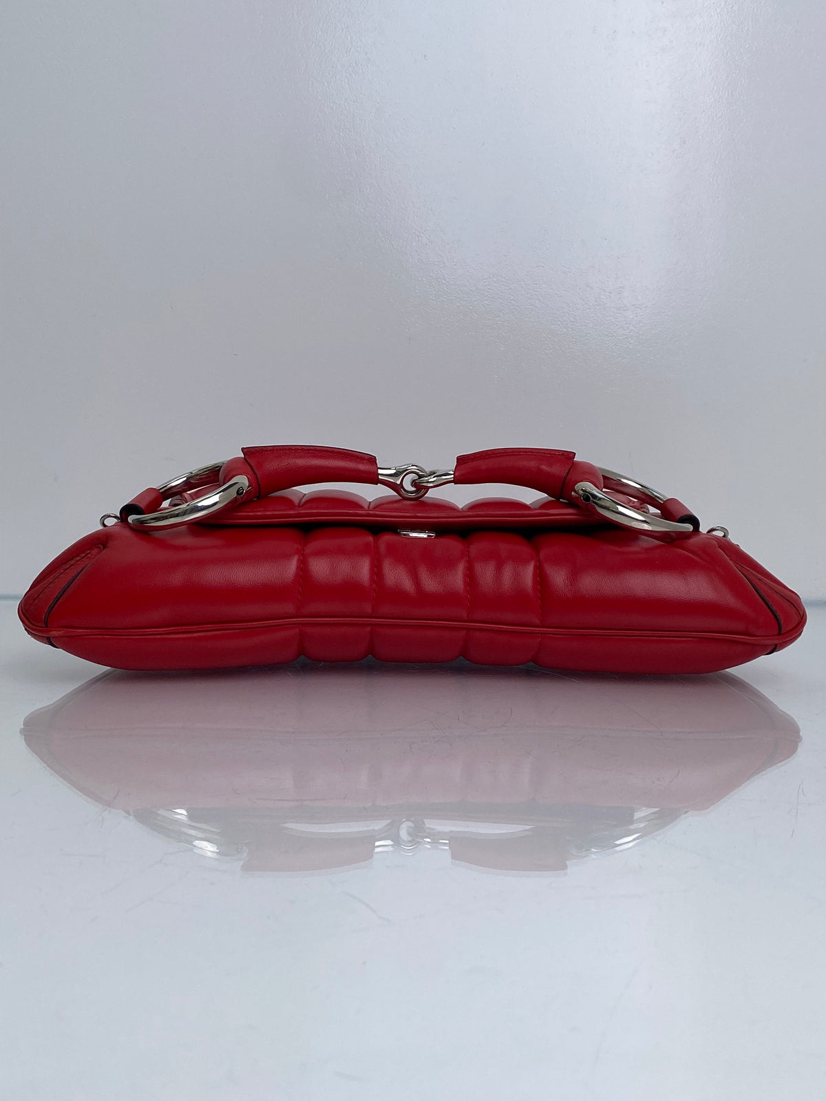 Gucci Red Napa Vertical Horsebit Clutch Bag SHW
