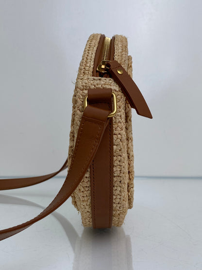 Saint Laurent Tan Raffia Logo Circular Bag GHW