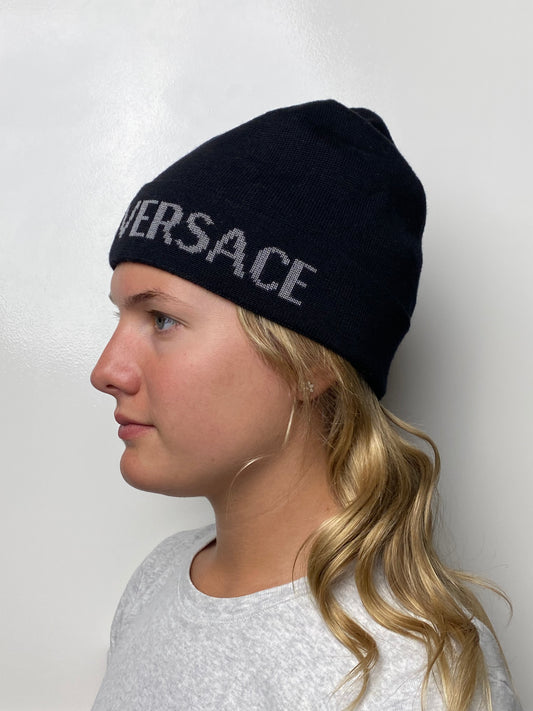 Versace Black & Grey Logo Beanie