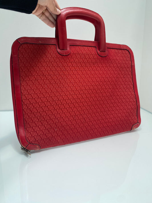 Valentino Red Canvas Briefcase