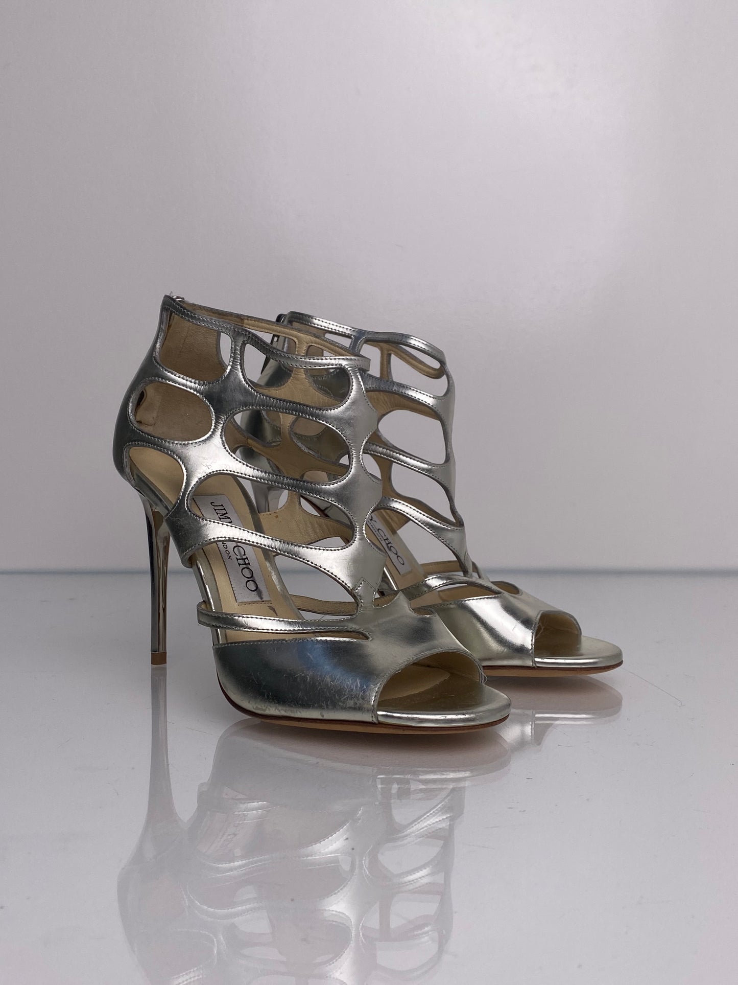 Jimmy Choo Silver Cut Out Heels, 35.5