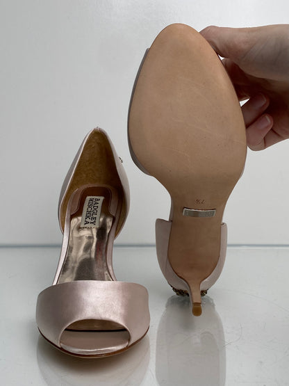 Badgley Mischka Pink Satin Peep Toe Heels, 7.5
