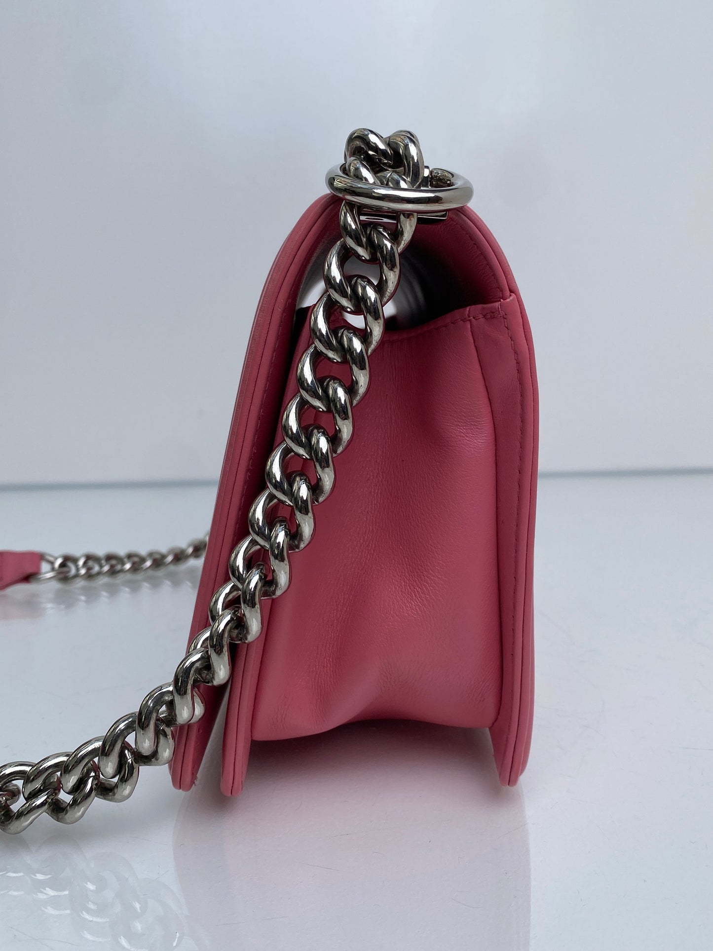Chanel Pink Medium Chevron Boy Bag SHW #22