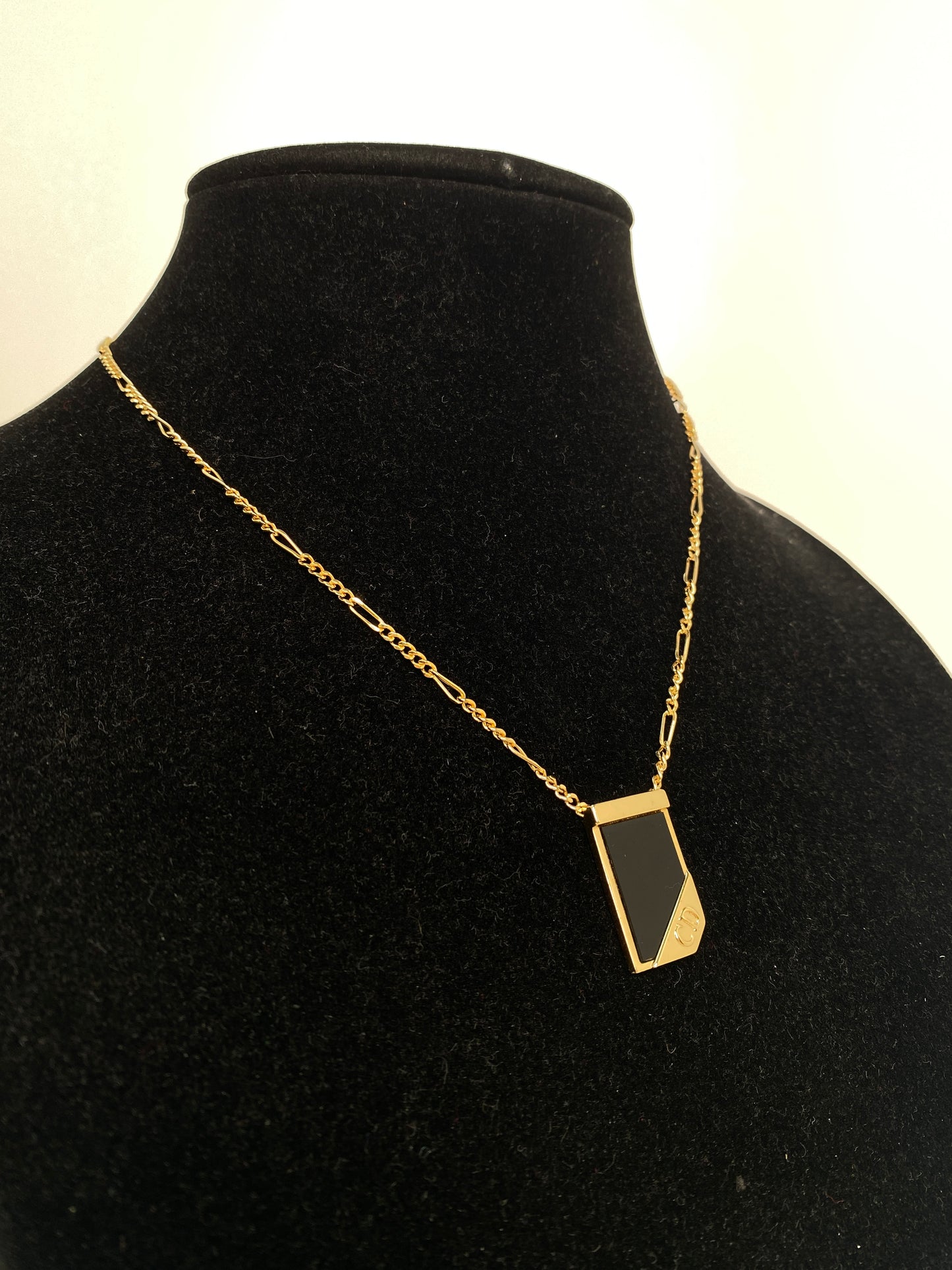 Christian Dior Black Enamel Rectangular Pendant Necklace