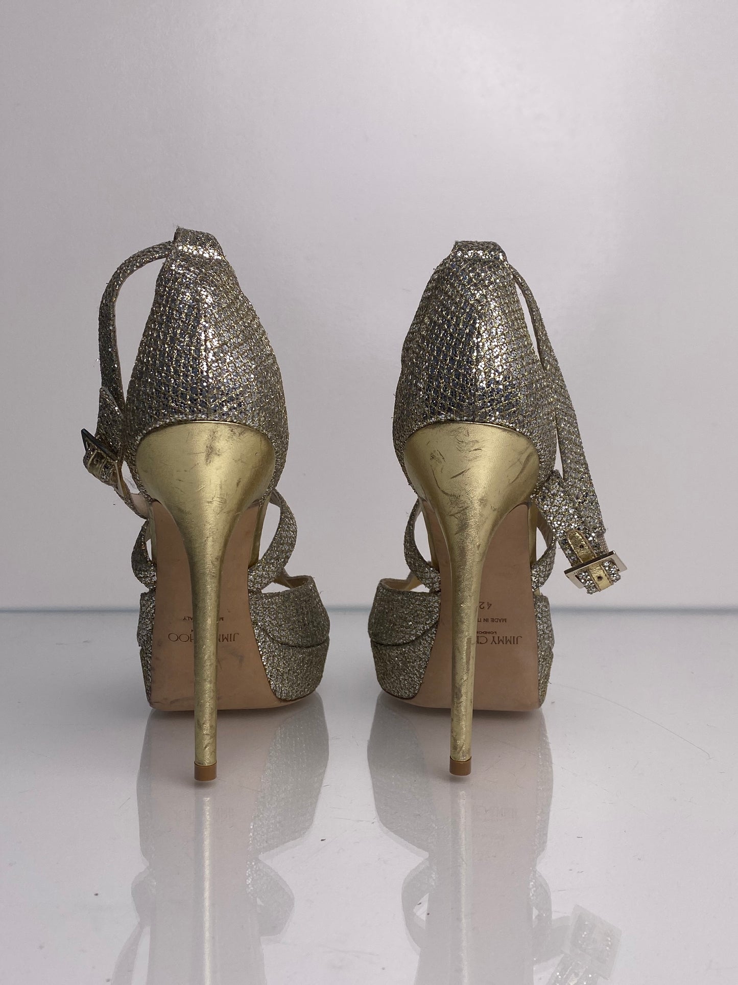 Jimmy Choo Gold & Silver Cross Strap Heels, 42